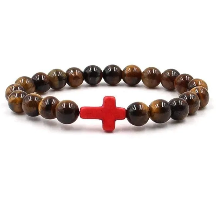 Lords Guidance Cross Bead Bracelet br Tigers Eye Red Bracelets