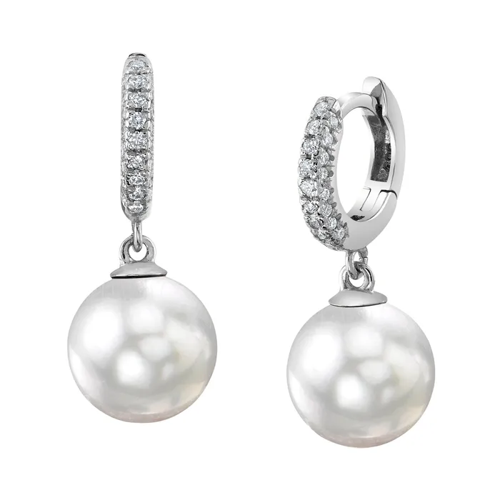 spt Earrings White South Sea Pearl Diamond Huggie Eileen Earrings