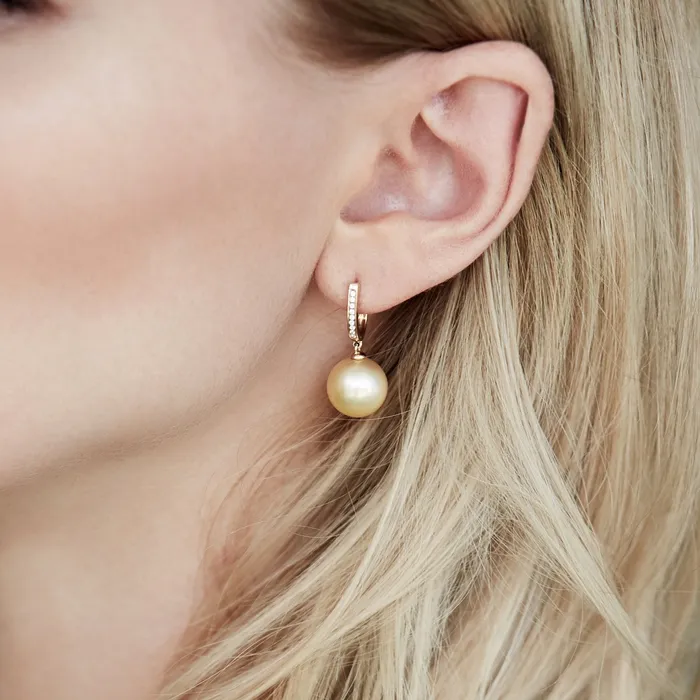 spt Golden South Sea Pearl Diamond Metropolis Dangle Earrings Earrings