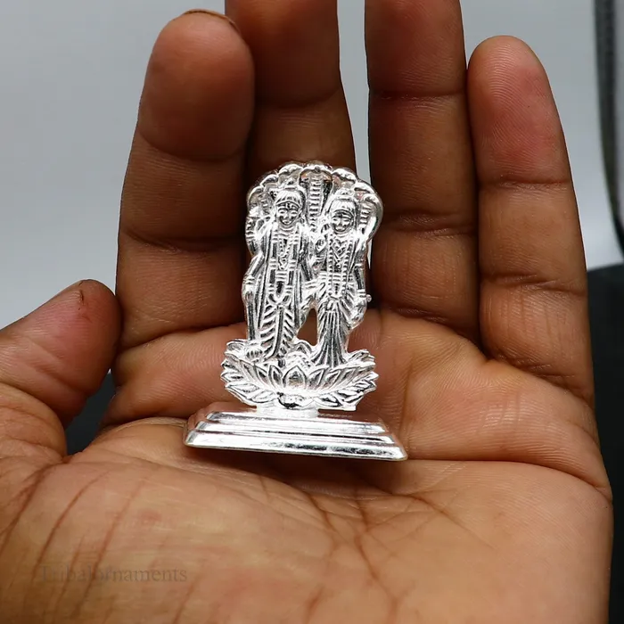 Sterling silver handmade design Indian Idols Lord Laxmi Narayana standing statue figurine puja articles decorative gift diwali puja art79 TRIBAL ORNAMENTS Necklaces