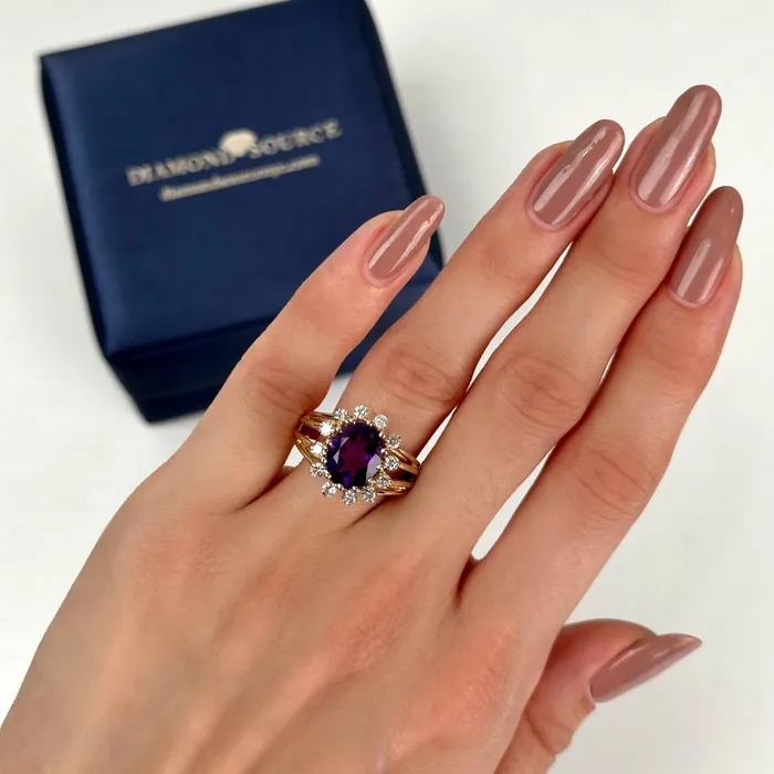 Diamond Source NYC Rings Oval Cut Amethyst Fashion Ring with 120ct of Total Diamond Weight in 14k Yellow Gold RN171500