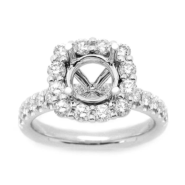 Engagement Collections Rings 18K White Gold Diamond Semimount Ring Cushion Halo