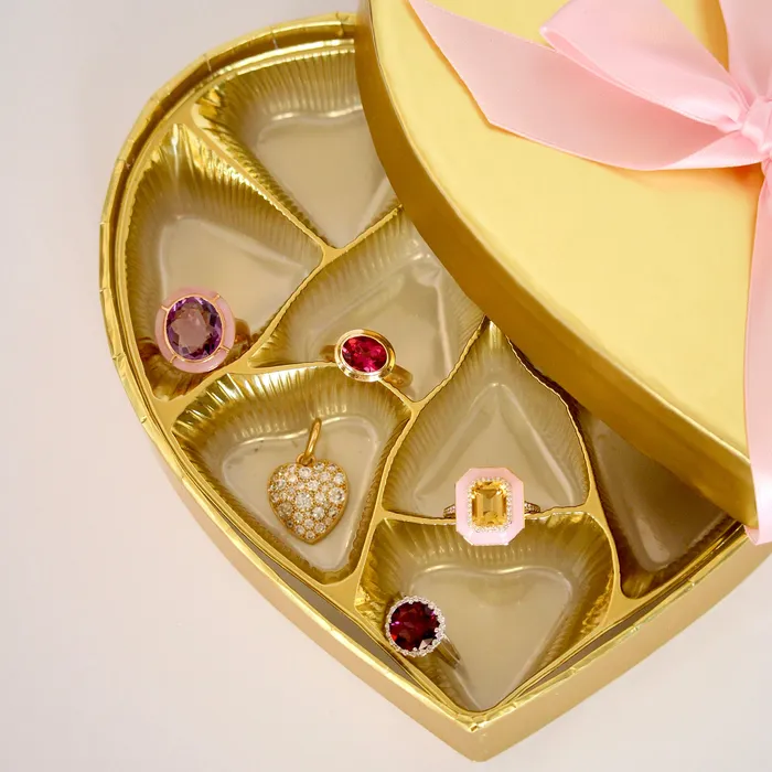 Goshwara Oval Rubellite Bezel Set 18K Gold Ring Goshwara PreStyled Sets