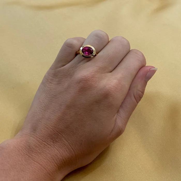 Goshwara Oval Rubellite Bezel Set 18K Gold Ring Goshwara PreStyled Sets