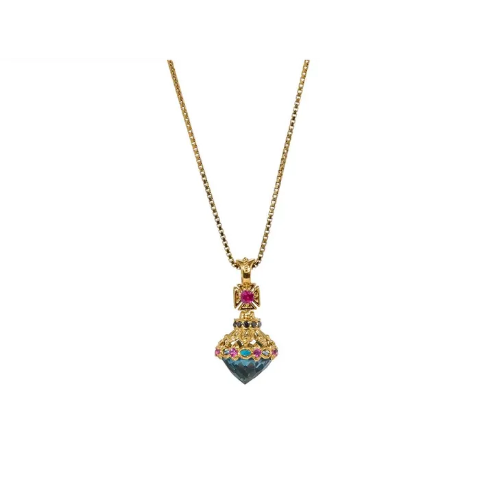 Konstantino Alexandria 18K Yellow Gold Pendant with London Blue Topaz Black Diamonds and Rubies Konstantino PreStyled Sets Konstantino Alexandria 18K Yellow Gold Pendant with London Blue Topaz Black Diamonds and Rubies Konstantino PreStyled Sets