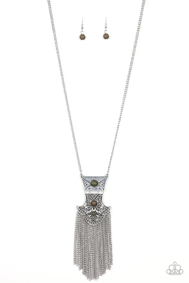 Paparazzi Necklace Totem Tassel Green Paparazzi Jewelry Necklaces