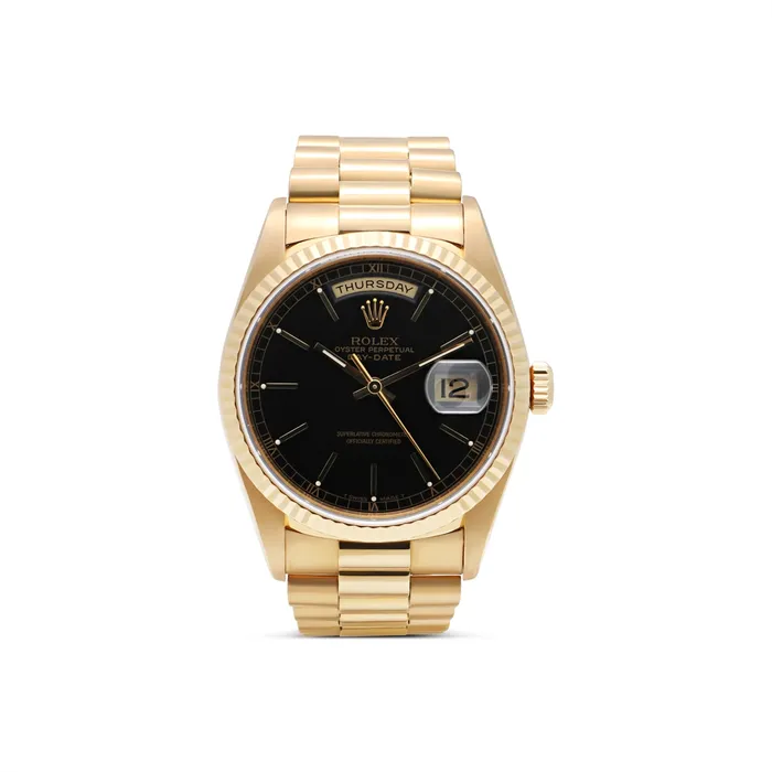 Preowned Rolex PreStyled Sets Rolex DayDate 36 18K Yellow Gold Black Dial Preowned Preowned Rolex PreStyled Sets Rolex DayDate 36 18K Yellow Gold Black Dial Preowned