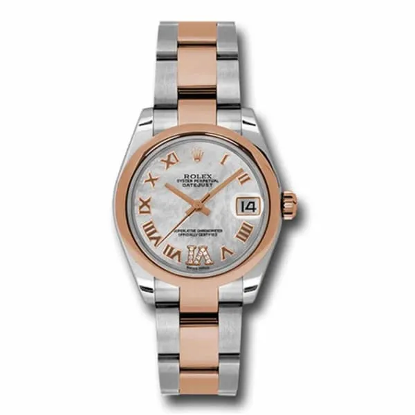 Rolex Bracelets Rolex Datejust 31mm Ref 178241 mdro White Mother of Pearl Roman Diamond Dial Two Tone Stainless Steel 18K Rose Gold Oyster Bracelet Womens Watch