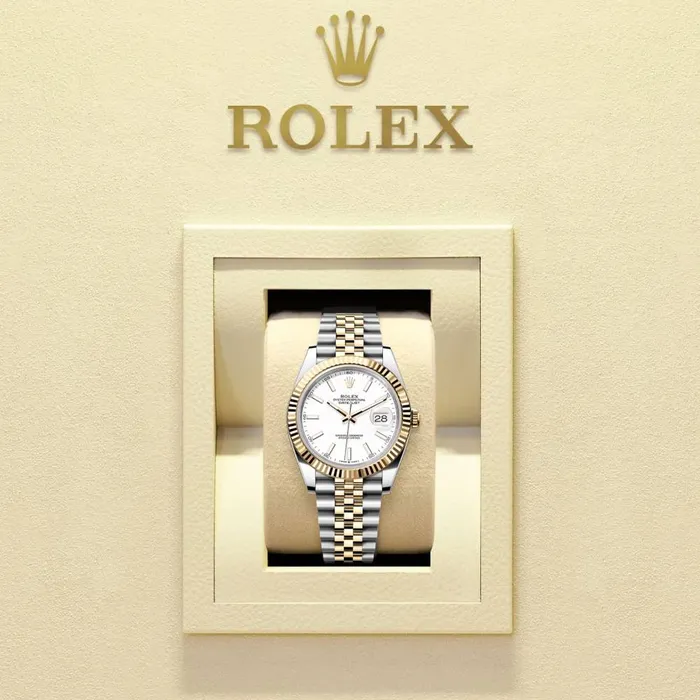 Rolex Bracelets Rolex Datejust 41mm Ref 1263330016 White Stick Dial Two Tone Stainless Steel 18K Yellow Gold Jubilee Bracelet Mens Watch