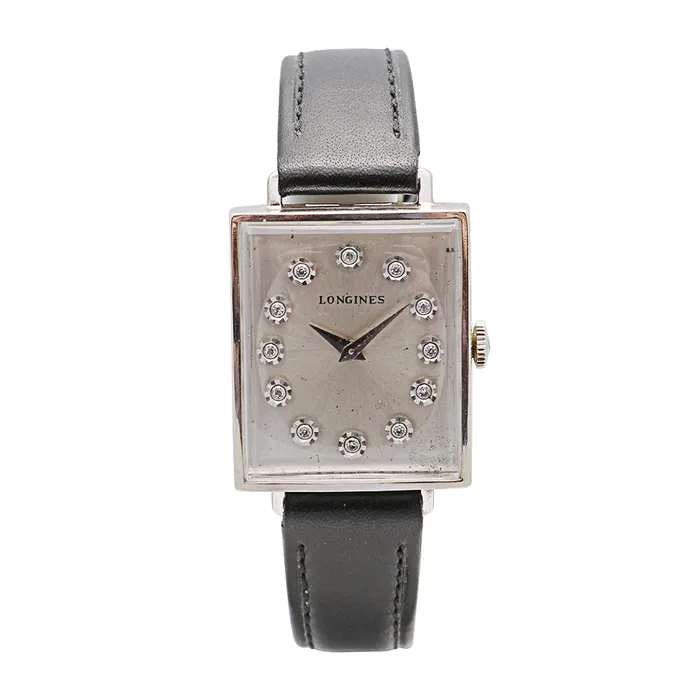 Vintage Longines Watch 14K White Gold Silver Dial Diamonds Manual Wind PreownedSold As Is Meierotto Jewelers Earrings