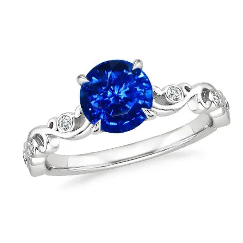 160 Ct Blue Round Sapphire And Natural Earth Mined Diamond Ring GB Rings