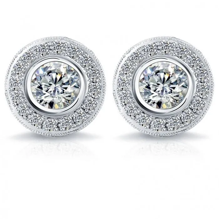 350 Carat Pave Halo Natural Earth Mined Diamond Stud Earring White Gold Fine Jewelry GB Earrings