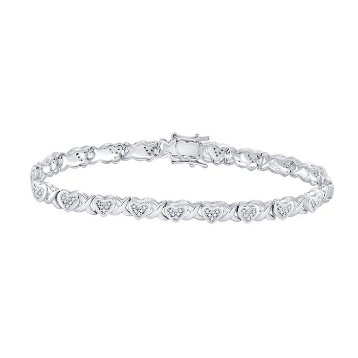 Bracelets GND GND Sterling Silver Womens Round Diamond Heart Tennis Bracelet 14 Cttw