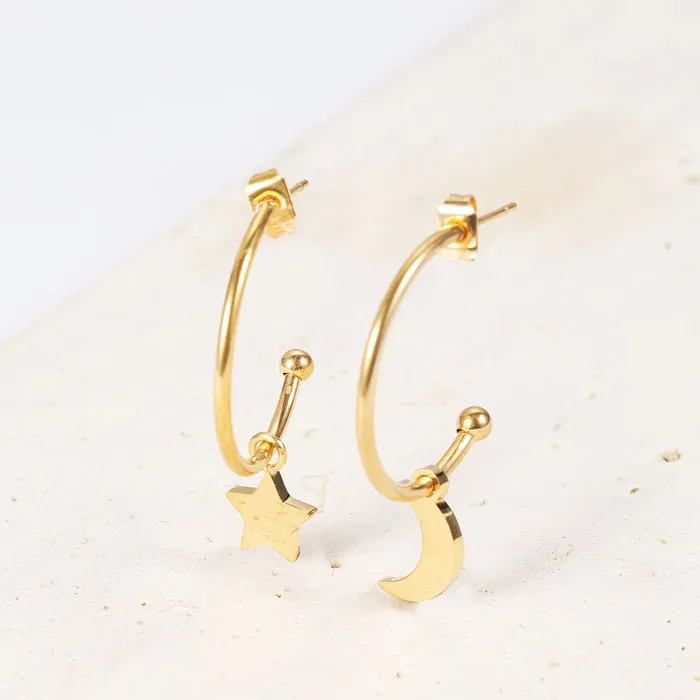 Earrings Moon Star Hoop Earrings Gold Hey Happiness