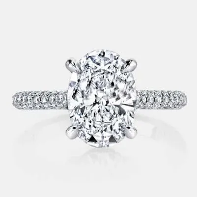 GB Big Oval Cut Small Lab Grown Diamond 10 Carats Solitaire Ring White Gold 14K Rings