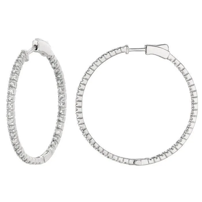 GB Earrings Round Brilliant 2 Carat Natural Earth Mined Diamond 2 Pointer Hoop Pair Earring WG 14K