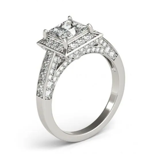 GB Princess Halo Round Natural Earth Mined Diamond Cut Engagement Ring 175 Carat WG 14K Rings