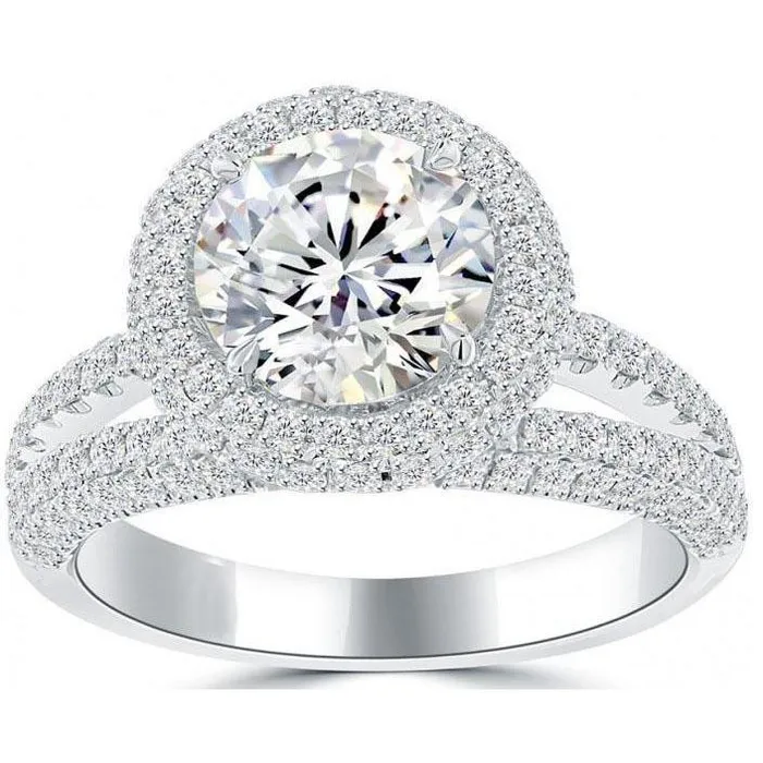 GB Rings 435 Carats Natural Earth Mined Diamond Halo Ring 14K White Gold