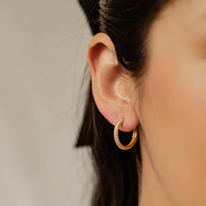 Hey Happiness Earrings Double Clear Stone Hoop Earrings Sterling Silver