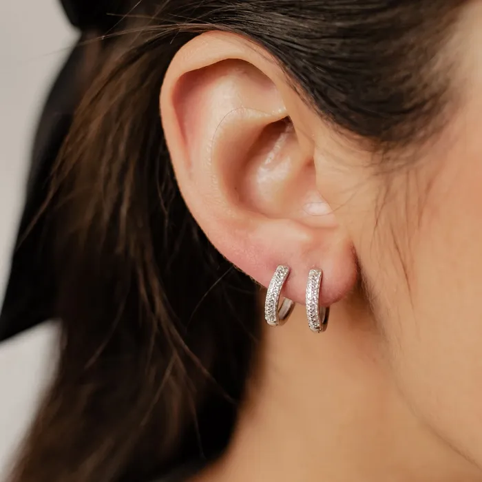 Hey Happiness Earrings Double Clear Stone Hoop Earrings Sterling Silver