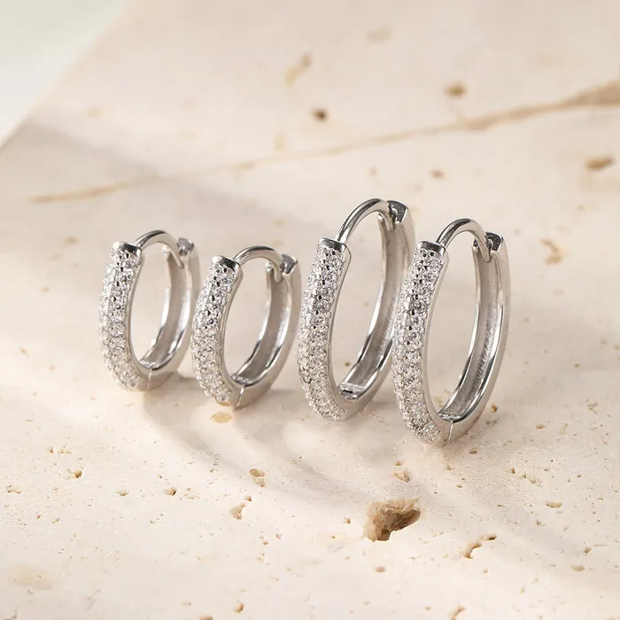 Hey Happiness Earrings Double Clear Stone Hoop Earrings Sterling Silver