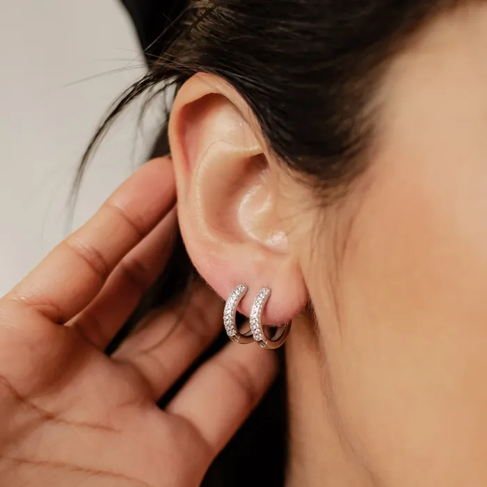 Hey Happiness Earrings Double Clear Stone Hoop Earrings Sterling Silver