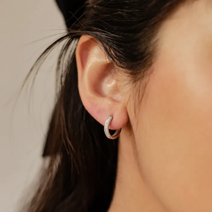 Hey Happiness Earrings Double Clear Stone Hoop Earrings Sterling Silver