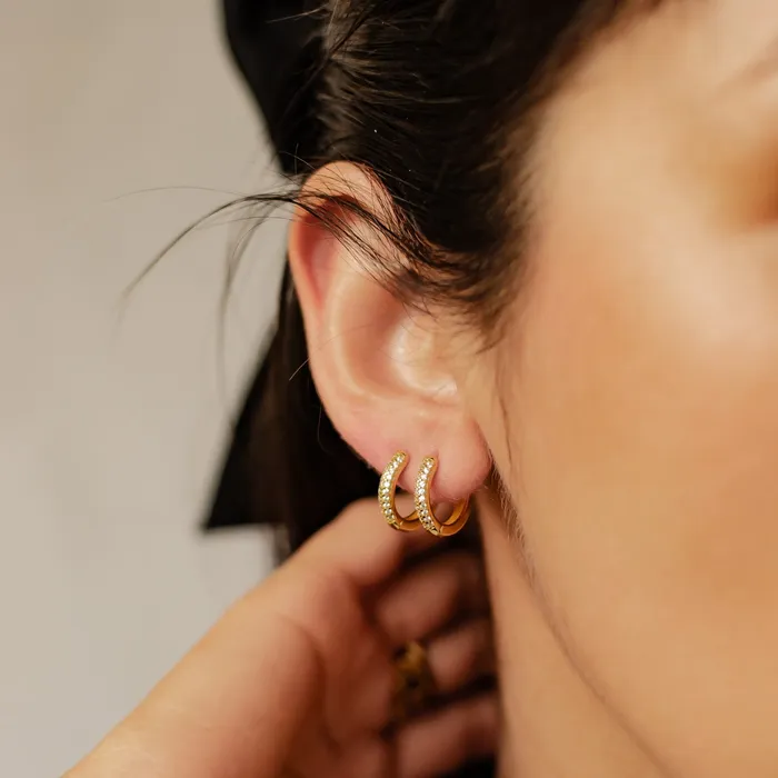 Hey Happiness Earrings Double Clear Stone Hoop Earrings Sterling Silver