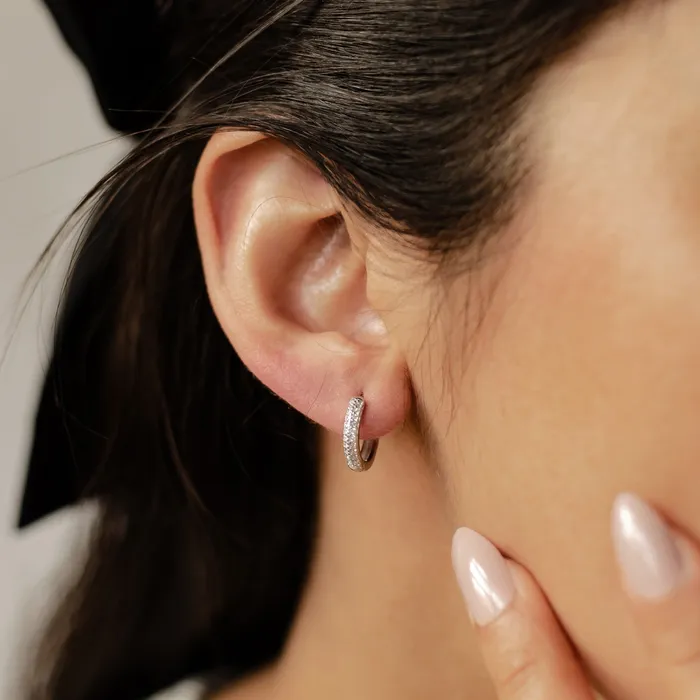 Hey Happiness Earrings Double Clear Stone Hoop Earrings Sterling Silver