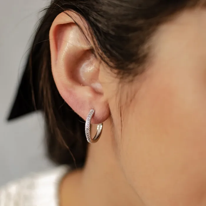 Hey Happiness Earrings Double Clear Stone Hoop Earrings Sterling Silver