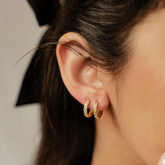 Hey Happiness Earrings Double Clear Stone Hoop Earrings Sterling Silver