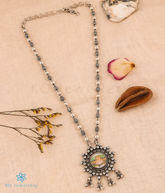 Jaipur The Shuban Silver Antique Handpainted Ganesha Necklace Necklaces