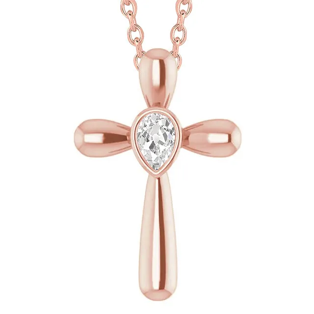 Necklaces HarryChadEntcom Rose Gold Cross Real Natural Earth Mined Diamond Pendant Slide Bezel Set Pear Old Miner 1 Carat