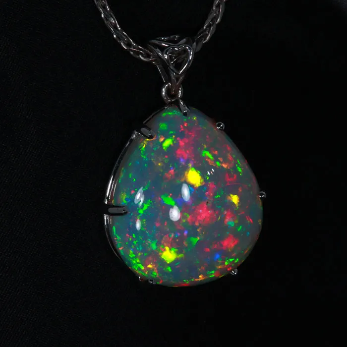 14k White Gold Pear Shape Cabochon Opal Pendant 2580 Carats Moriartys Gem Art Necklaces