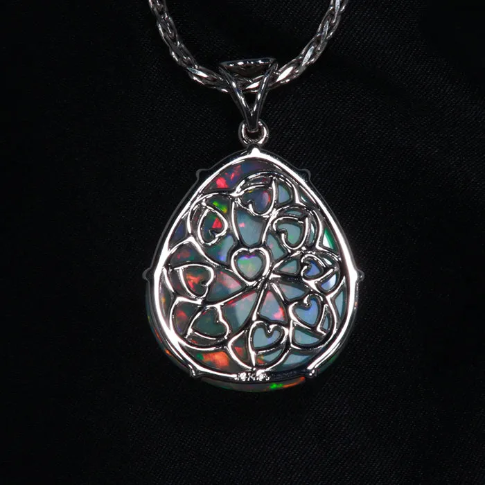 14k White Gold Pear Shape Cabochon Opal Pendant 2580 Carats Moriartys Gem Art Necklaces