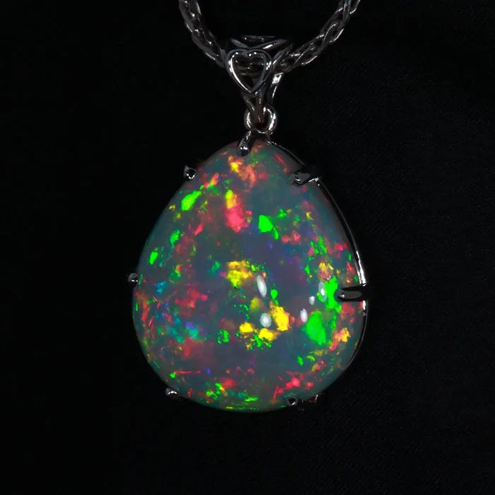 14k White Gold Pear Shape Cabochon Opal Pendant 2580 Carats Moriartys Gem Art Necklaces