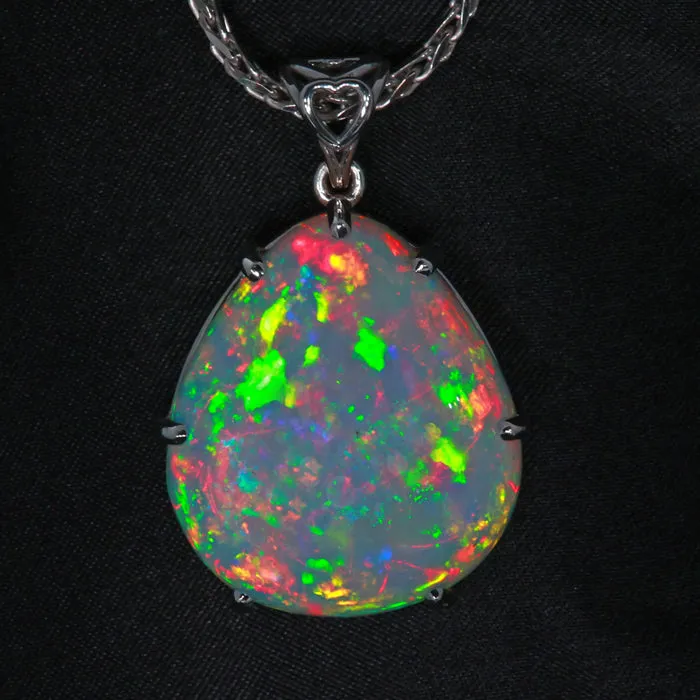 14k White Gold Pear Shape Cabochon Opal Pendant 2580 Carats Moriartys Gem Art Necklaces