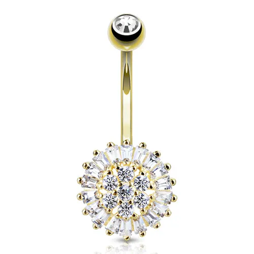 Burst CZ Yellow 14k Gold Belly Barbell Tulsa Body Jewelry PreStyled Sets