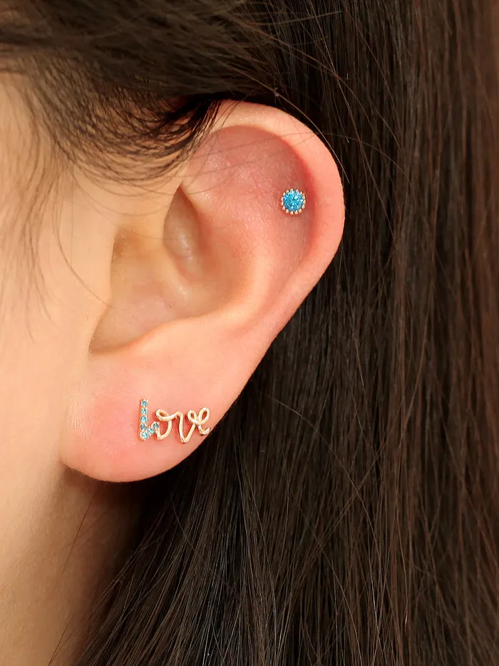 Earrings MinimalBijoux 14K Gold Blue Love Round CZ Cartilage Earring 18G16G