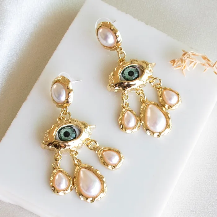 Evil Eye Pearl Statement Earrings Upakarna Earrings