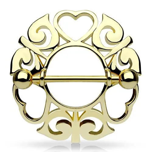 Gold Tribal Hearts Nipple Shields Tulsa Body Jewelry PreStyled Sets