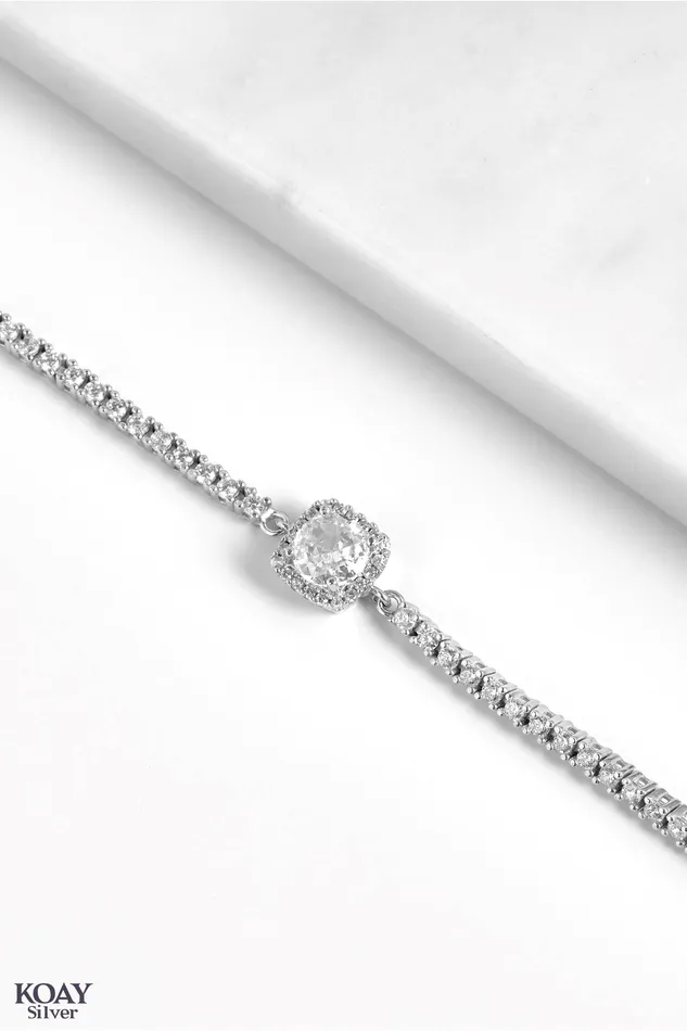 KOAY Silver Store Bracelets Single Square Zircon Chain Tennis Bracelet