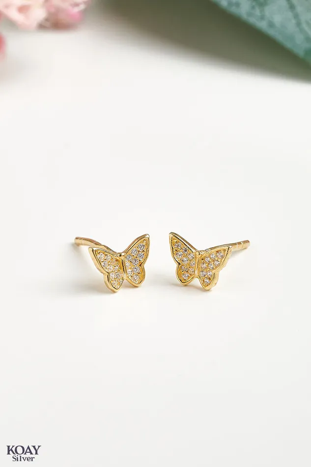 KOAY Silver Store Zircon T Butterfly Earring GP Earrings