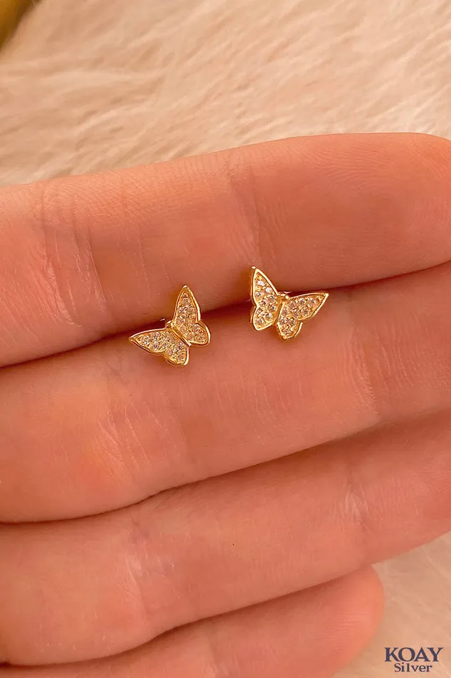 KOAY Silver Store Zircon T Butterfly Earring GP Earrings