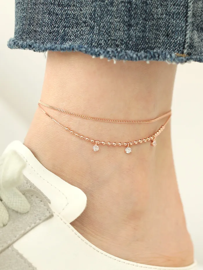 MinimalBijoux 14K 18K Gold Cubic Ball Chain Anklet PreStyled Sets