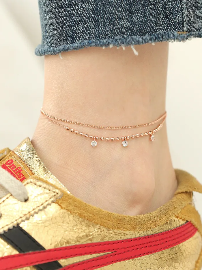 MinimalBijoux 14K 18K Gold Cubic Ball Chain Anklet PreStyled Sets