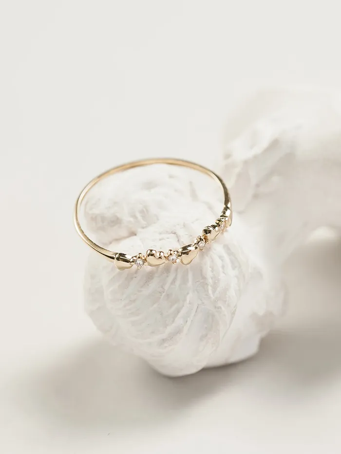 MinimalBijoux 14K 18K Minimi Heart Cubic Layered Ring Rings