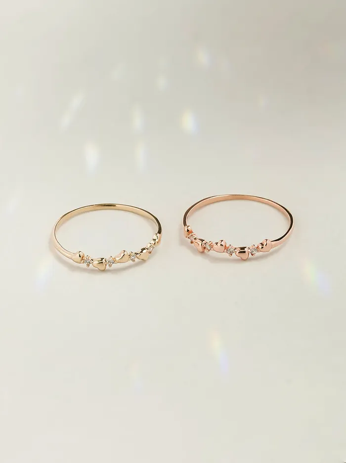 MinimalBijoux 14K 18K Minimi Heart Cubic Layered Ring Rings