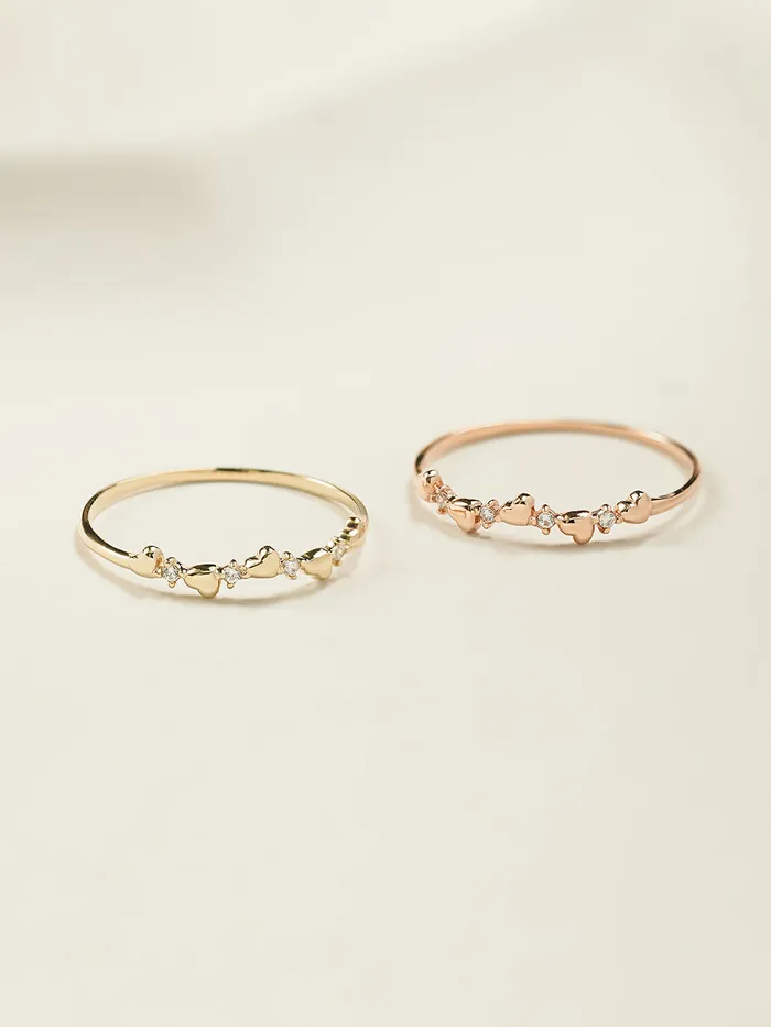 MinimalBijoux 14K 18K Minimi Heart Cubic Layered Ring Rings