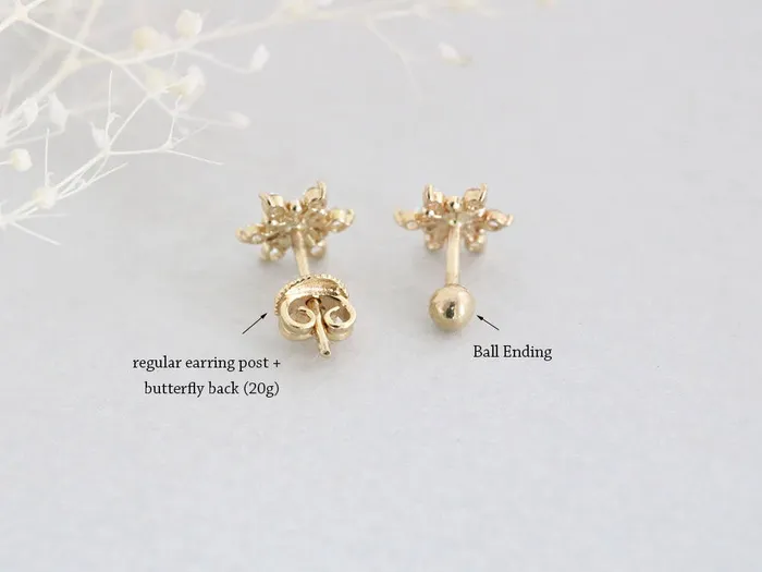MinimalBijoux 14K Gold Point CZ Snowflake Cartilage Earring 18G16G Earrings